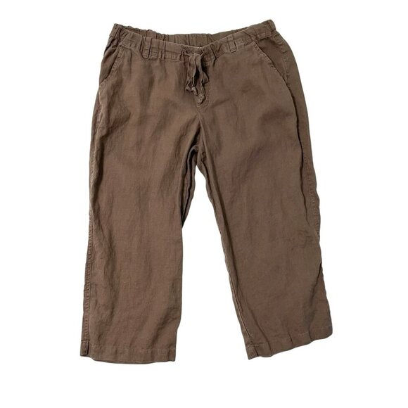 Allen Allen 100% Linen Cropped Culottes Pull-On Pants Brown size Medium Petite - Picture 1 of 6
